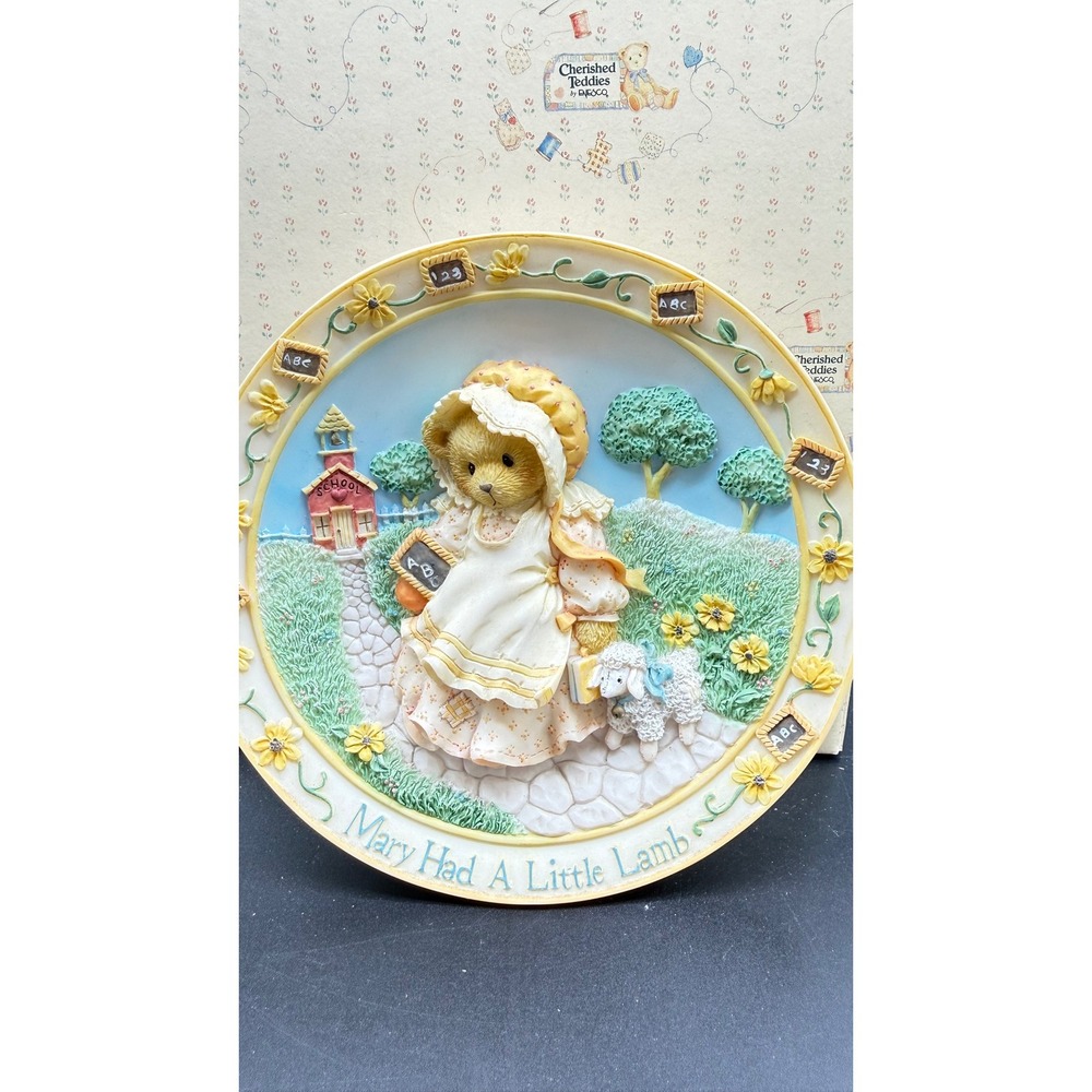 Cherished Teddies Mary Had A Little Lamb Plate 128902 Enesco 1994 Vintage Boxed